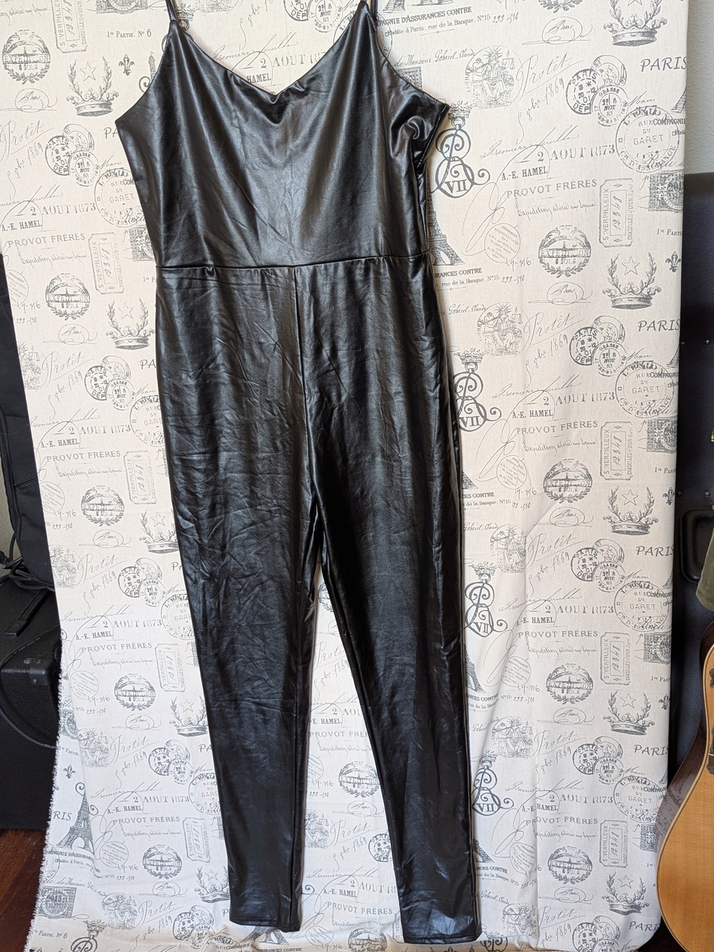 Black Faux Leather (PU) Sleek Strappy Women's Jumpsuit